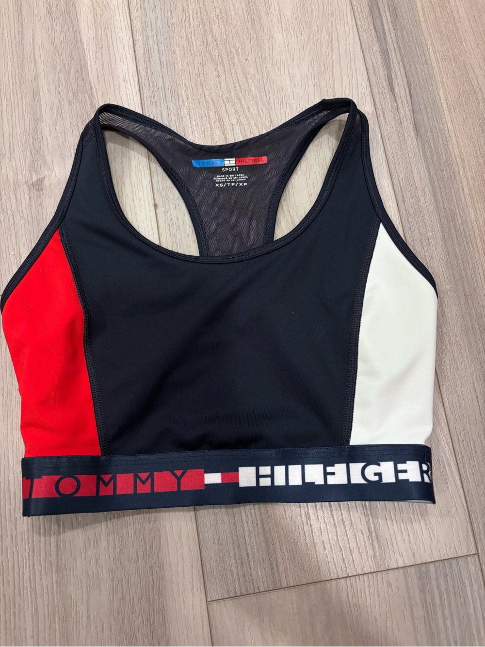 Tommy Hilfiger Black Red Cream Colorblock Sports Bra